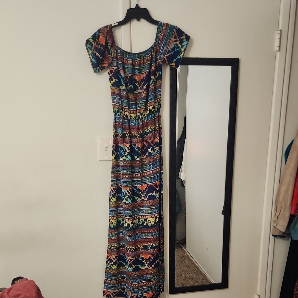 Aqua Multicolor Pattern Flutter Sleeve Maxi Sundress - Picture 5 of 11